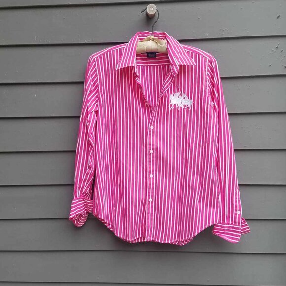Vintage Ralph Lauren Sport Red White Stripe Polo Pony Button Down size14 - Picture 11 of 11